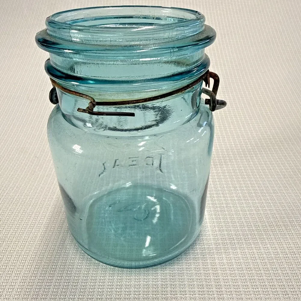 Vintage Ball Ideal Mason Jar Aqua Blue Glass w/ Wire RARE #2 - no lid, not dated